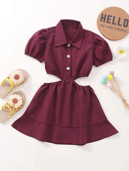 

toddler girls puff sleeve cut out ruffle hem shirt dress she, Red;yellow