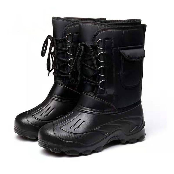 

winter camouflage snow boots men shoes rain waterproof with fur plush warm male casual mid-calf work fishing boot 896dress shoes, Black