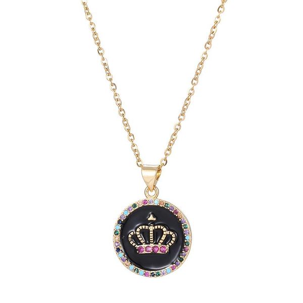 

pendant necklaces fashion color zircon drip stainless steel crown necklace for women initial cz party wedding jewelry, Silver