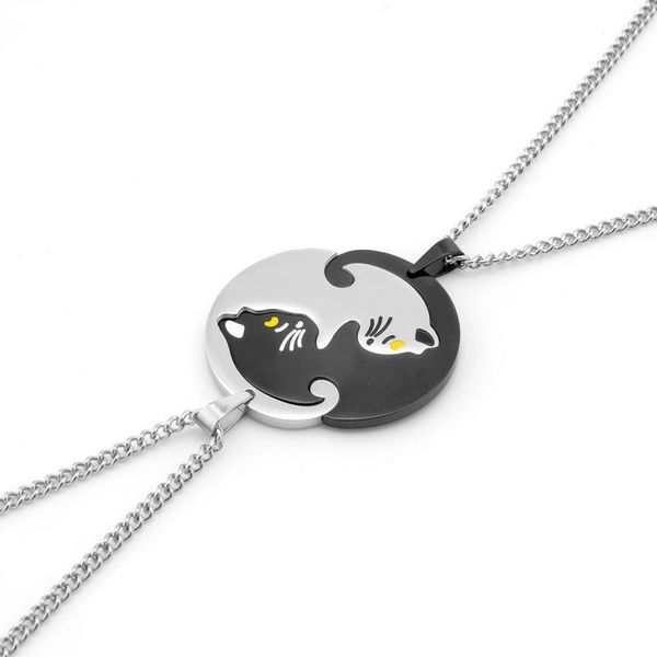 

pendant necklaces titanium cute cartoons cat necklace for couples stainless steel jigsaw trinketvalentine's day jewelry gifts, Silver
