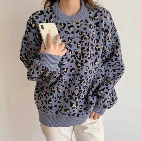 

women's sweaters leopard female autumn clothes korean for pulovers 2021 winter sweater long sleeve d0583, White;black