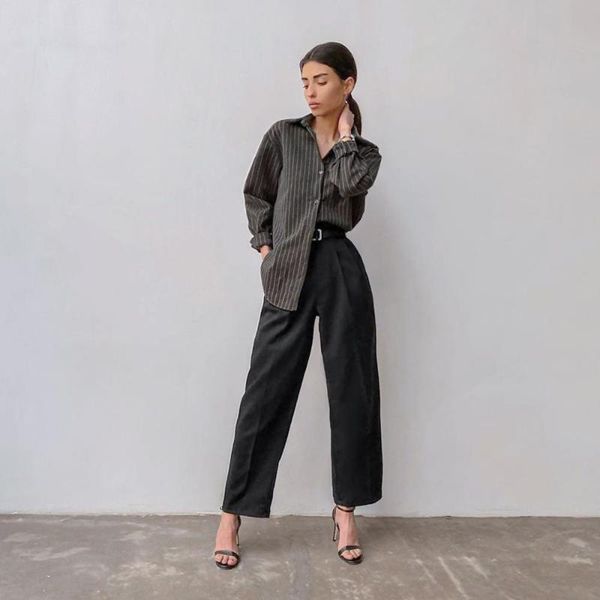 

2021 autumn winter new high waist straight casual black suit pants elegant fashion women pants, Black;white