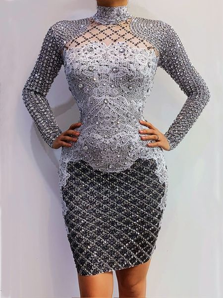 

birthday party sparkly dresses for women full silver rhinestone dress tight female singer performance stage costume vdb2641, Black;red