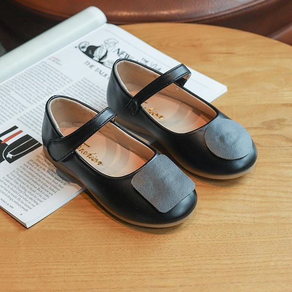 

sneakers baby girl leather shoes primary school solid color simple flat for little girls soft bottom, Black;red