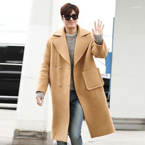 

men's wool & blends woolen coat mid-length star with the same paragraph autumn and winter loose casual windbreaker jacket1, Black