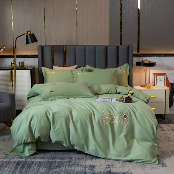 

pure 60 thread count embroidery four piece set all cotton twill solid color quilt cover bed sheet double simple bedding