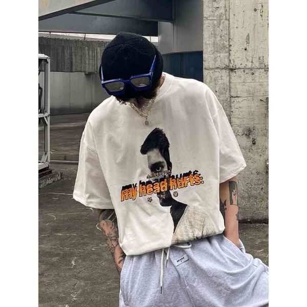 

cotton dark funeral department high street ins tide brand loose oversize short sleeve t-shirt men's vibe style, White;black