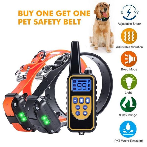 

dog collars & leashes 10pcs/lot remote training collar rechargeable and rainproof 800m lcd electric pet vibration for 2 dogs