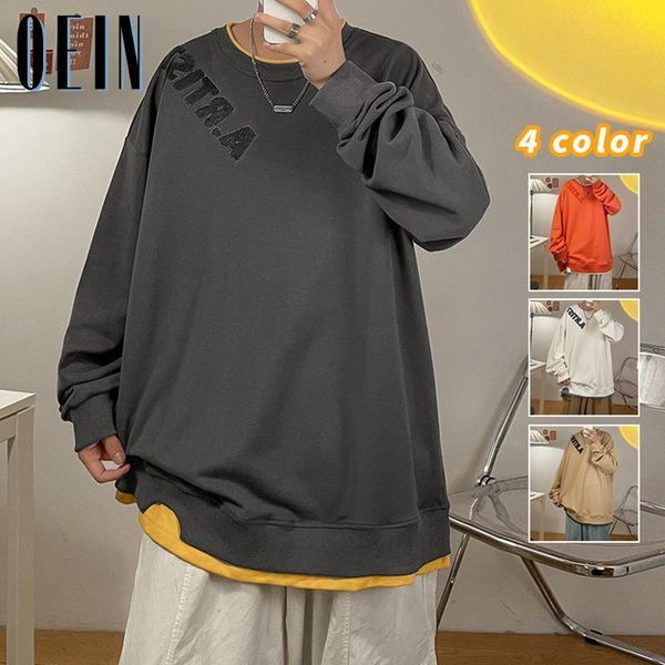 

men's hoodies & sweatshirts oein clothes 2021 autumn solid color casual mens men fashion harajuku streetwear sweatshirt, Black