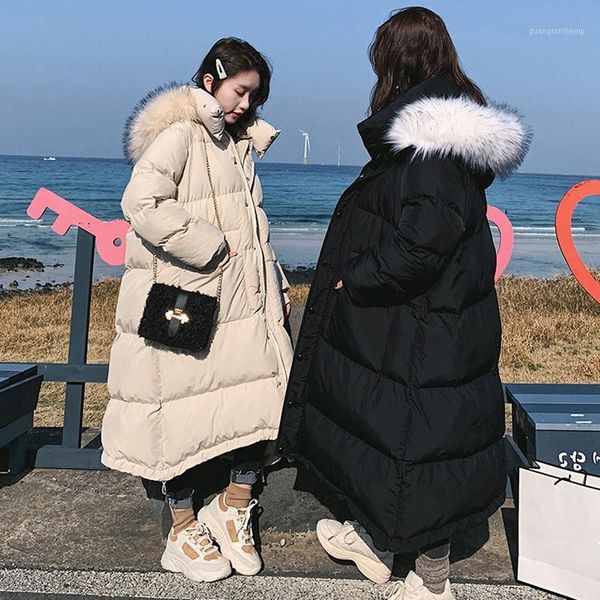 

women's down & parkas plus size women cotton jacket coat hooded fur collar oversized coats long thick womens winter jackets c5979, Black