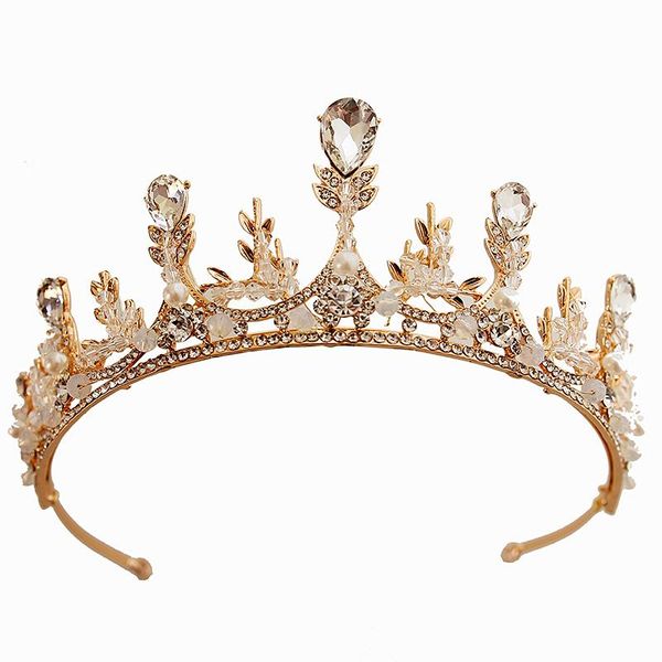 

hair clips & barrettes golden jeweled queen tiara pearl crystal bridal sparkly accessories round crown for festival party prom jewelry, Golden;silver