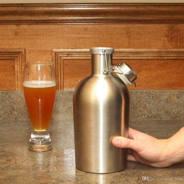 64oz Growler Paslanmaz Çelik Bira Taşınabilir Şişeler Viski Alkol Şarap Kalça Şişesi Tek Duvar İçme Parti Flagon