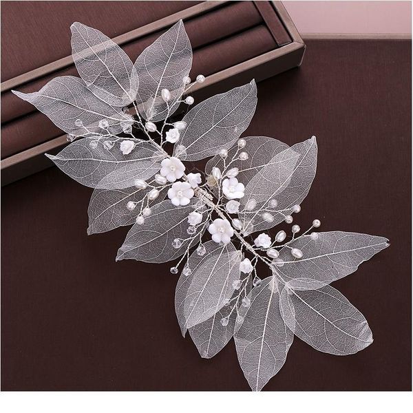 

the new wedding head jewelry flower leaf headband bridal hair accessories pearl tiara leaf ornaments women accessor jllgnh, Silver