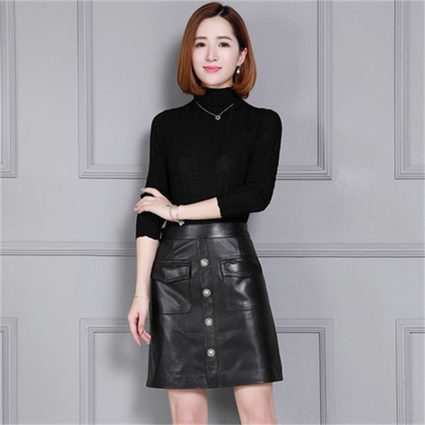 

new autumn and winter leather skirt k52 acjo, Black