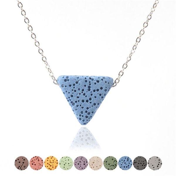 

colourful triangle lava stone necklace volcanic rock stainlesss steel chain aromatherapy essential oil diffuser necklace, Silver