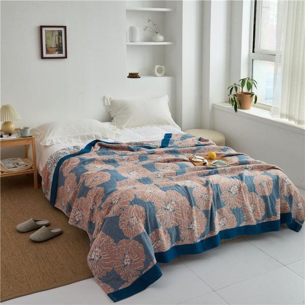 

blankets nordic style five layers of cotton yarn nap plaid blanket sofa throw bed cover for home decoration