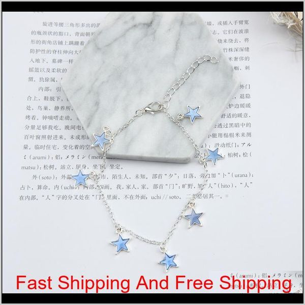 

lights europe and the united states ladies beach wind blue five - pointed star tassel anklet luminous stars jllwva nana_jewel, Red;blue