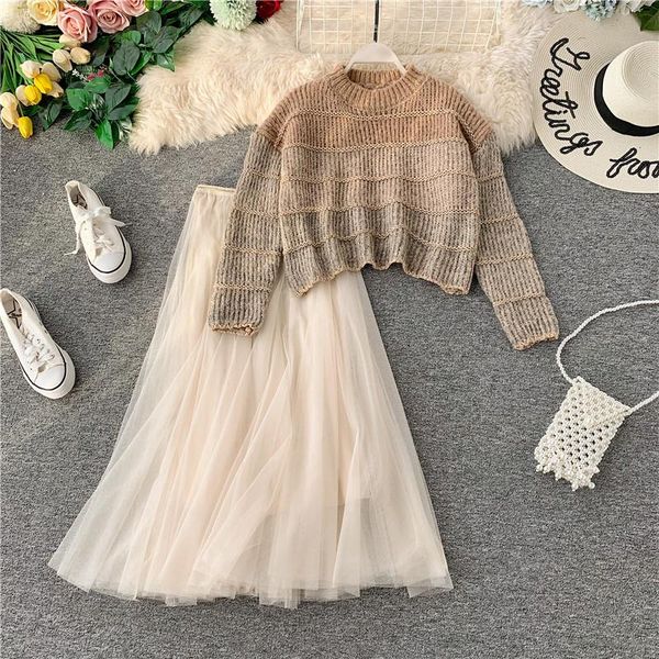 

two piece dress 2021 fashion women's clothing autumn and winter sweater + skirt two-piece suit clothes 2 sets womens outfits, White