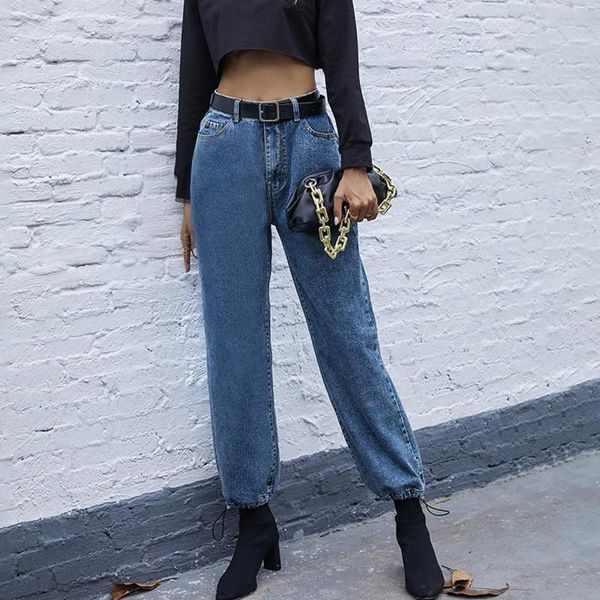 

women's jeans autumn/winter fashion high-waisted wash denim straight pants high waisted for women, Blue