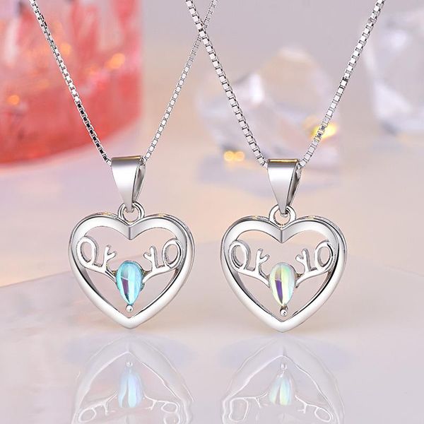 

pendant necklaces colorful elk drop deer necklace for women moonstone silver antler collarbone chain angle gift