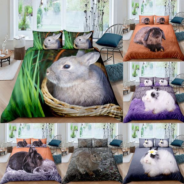 

rabbit picture bedding set  3d cute printed duvet cover bedcloth 2/3pcs home textil luxury bedspread