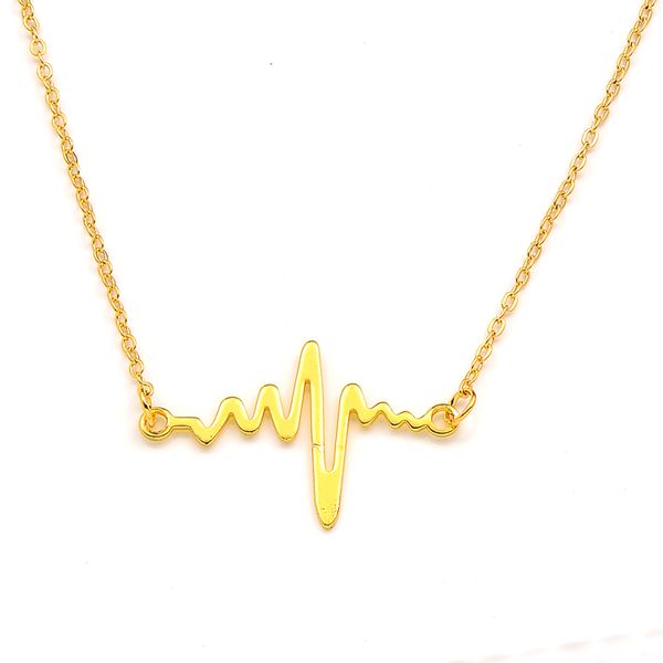 

initial heartbeat necklace pendant couple ekg electro cardiogram heart rhythm gold gf chokers, Silver