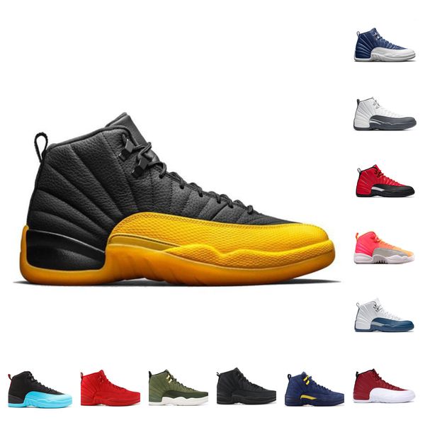 

high 12 men women basketball shoes 12s black university gold indigo flu game twist mens sneakers fiba reverse taxi white dark grey gym red s