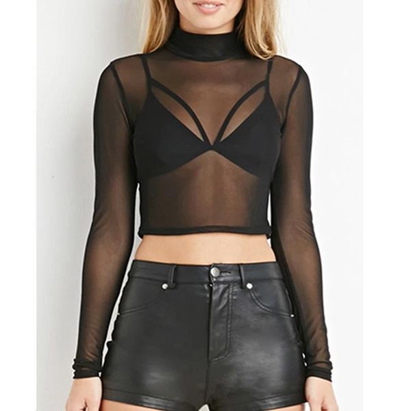 

womens clothing women see through mesh crewneck sheer blouse long sleeve casual shirt drop shipping, White