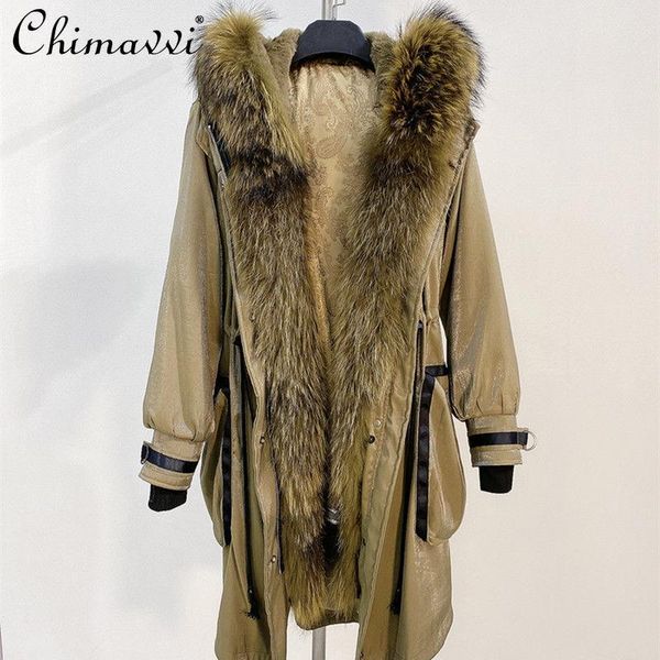 

women's fur & faux 2021 winter streetwear detachable rex liner mid-length parka ladies fashion high-end thickening coat, Black