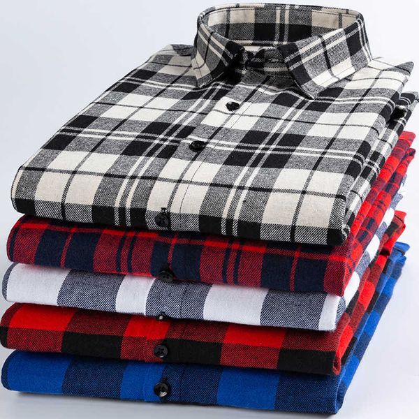 

spring and autumn plaid square collar shirt fashion slim men's long sleeve shirt youth men wild trend soft with pockets 210531, White;black