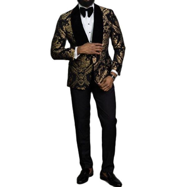 

men's suits & blazers 2 piece black floral jacquard prom men slim fit with velvet shawl lapel wedding groom tuxedo male fashion clothes, White;black