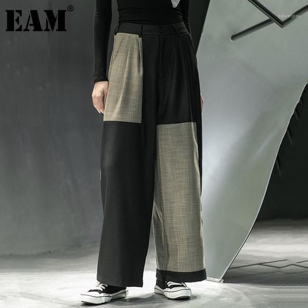 

women's pants & capris [] high elastic waist black contrast color long wide trousers loose fit women fashion spring autumn 2022 1da909, Black;white