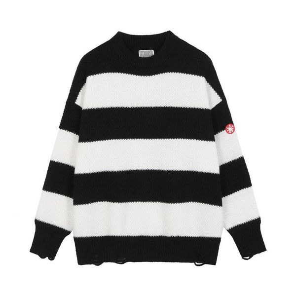 

men's sweaters 22ss stripe contrast color stitching cavempt sweater men women eu size 100% cotton pullover fashion winter techwear, White;black