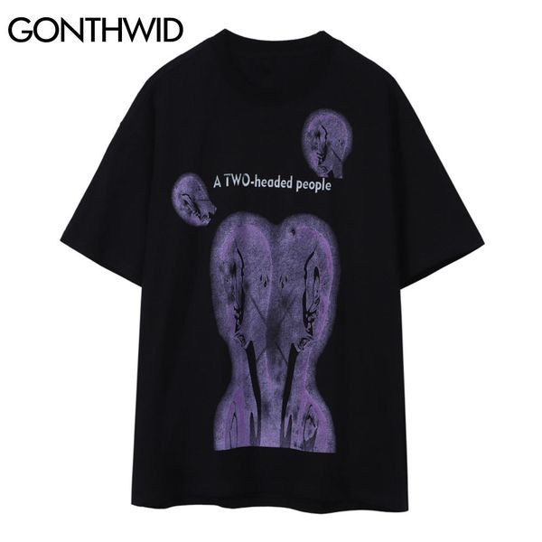 

gonthwid t-shirts streetwear hip hop creative print punk rock gothic cotton tshirts harajuku short sleeve loose tees men c0315, White;black