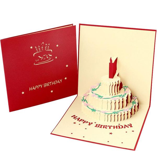 

greeting cards 1pcs happy birthday gift cake card 3d with envelope postcard invitation handmade origami anniversary decor