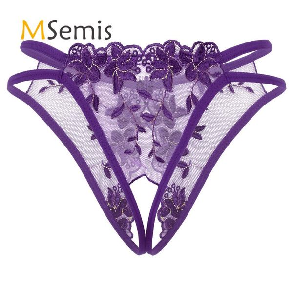 

women lingerie open crotch panties floral embroidery see through sheer mesh low rise crotchless cheeky g-string briefs underwear