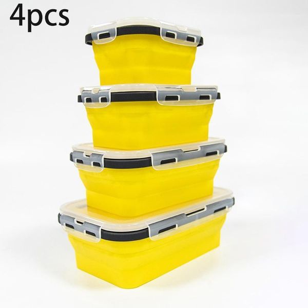 

4x/set silicone lunch box collapsible storage container portable bento