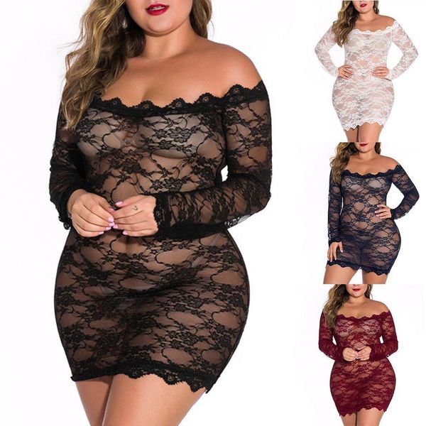 

plus size night dress perspective tight body lingerie nightwear women sleepwear gecelik nuisette chemise de nuit femme, Black;red