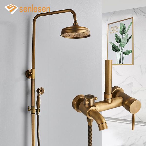 

bathroom shower sets senlesen antique brass faucets set ceramic porcelain swivel spout wall mount dual knobs mixer tap bath kit