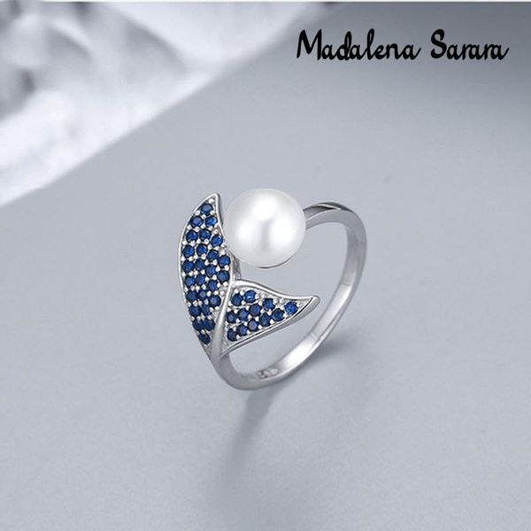 

cluster rings madalena sarara 9-10mm freshwater pearl s925 sterling silver fish tail shape ring customizable md-sp1008, Golden;silver