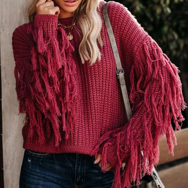 

women's sweaters knitted women fall fashion tassel long sleeve pullovers o-neck casual streetwear lugentolo, White;black