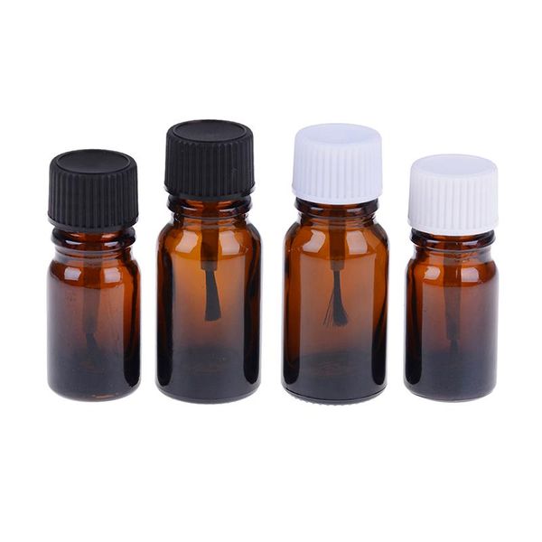 

1pc 5ml/10ml brown glass nail polish bottle empty with lid brush cosmetic containers nail glass bottles with brush