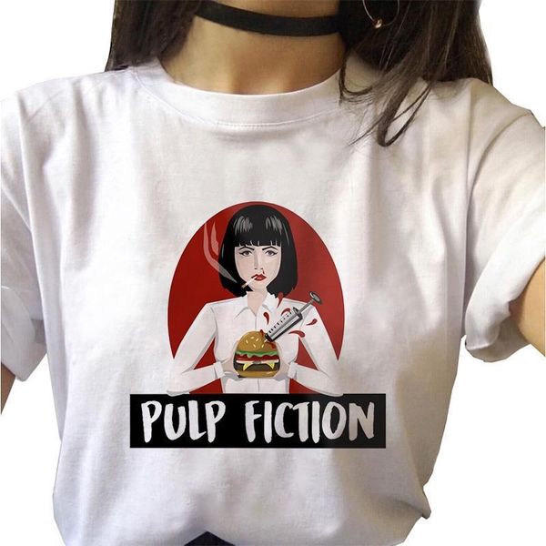 

pulp fiction women's t-shirt fashion hip hop print ulzzang grunge aesthetic t-shirt harajuku graphic t-shirt clothes women, White