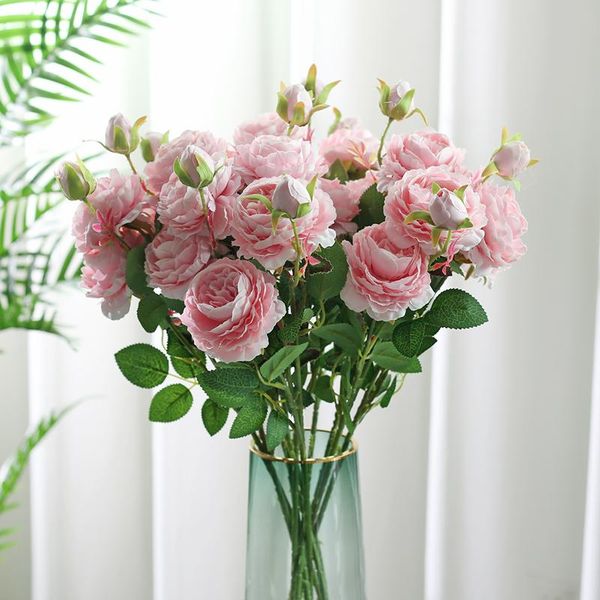 

66cm rose pink silk bouquet peony artificial flowers 3 heads wedding home decoration office decor valentine's day cheap