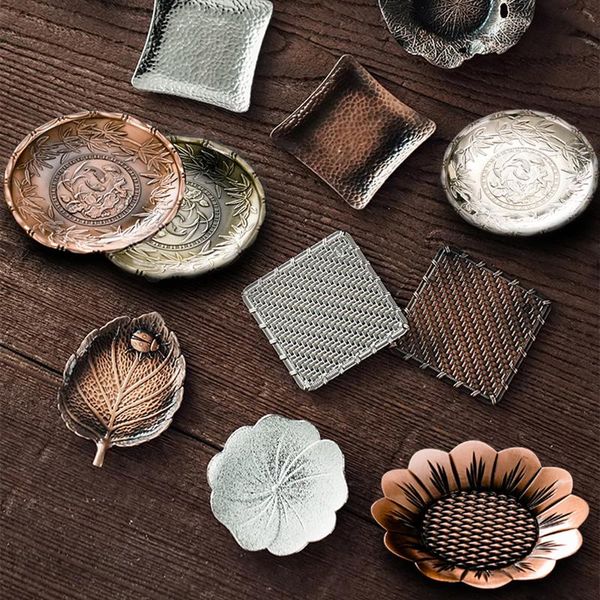 

vintage frog lotus coffee cup mats alloy copper trays heat resistant saucer drink coasters teaware holder table decoration