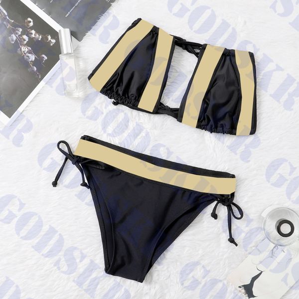 Tubo da bagno retrò top bikini stampato in oro donna da bagno in lingerie spingendo set di bikini da donna imbottiti