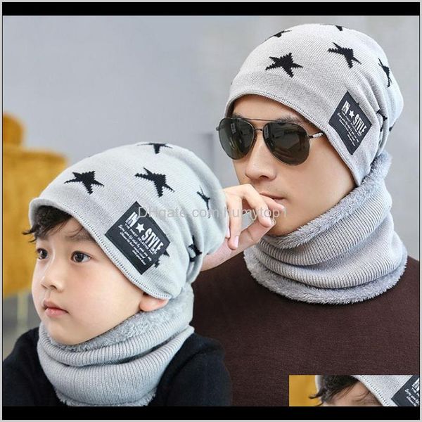 

winter knit beanie scarf set pentagram kids warm soft cap balaclava plus velvet thick hat bonnet male ljjm2370-2 ejies 6nlha