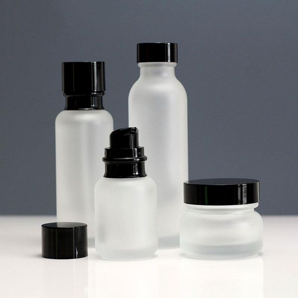 

storage bottles & jars 110ml frosted glass with white / black press pump portable lotion bottle empty cosmetic containers