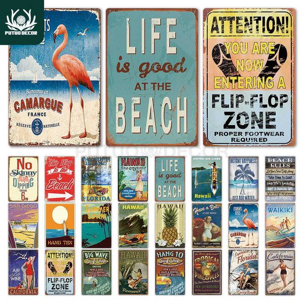 

beach retro tin sign plaque metal vintage summer wall decor for bar house seaside decorativebu9r