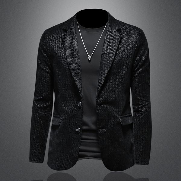 

2022 spring new corduroy small suit business casual high-end fashion trend slim men's printed suit one button s-5xl, White;black